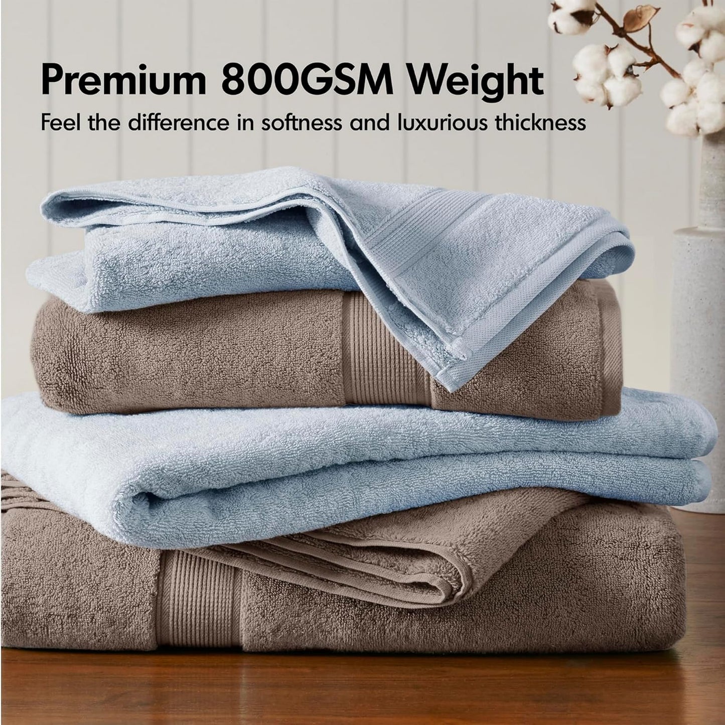 Madison Park 800GSM Cotton Bath Towel Set - Luxurious Absorbent Towels in Mocha | 8-Piece Spa Quality
