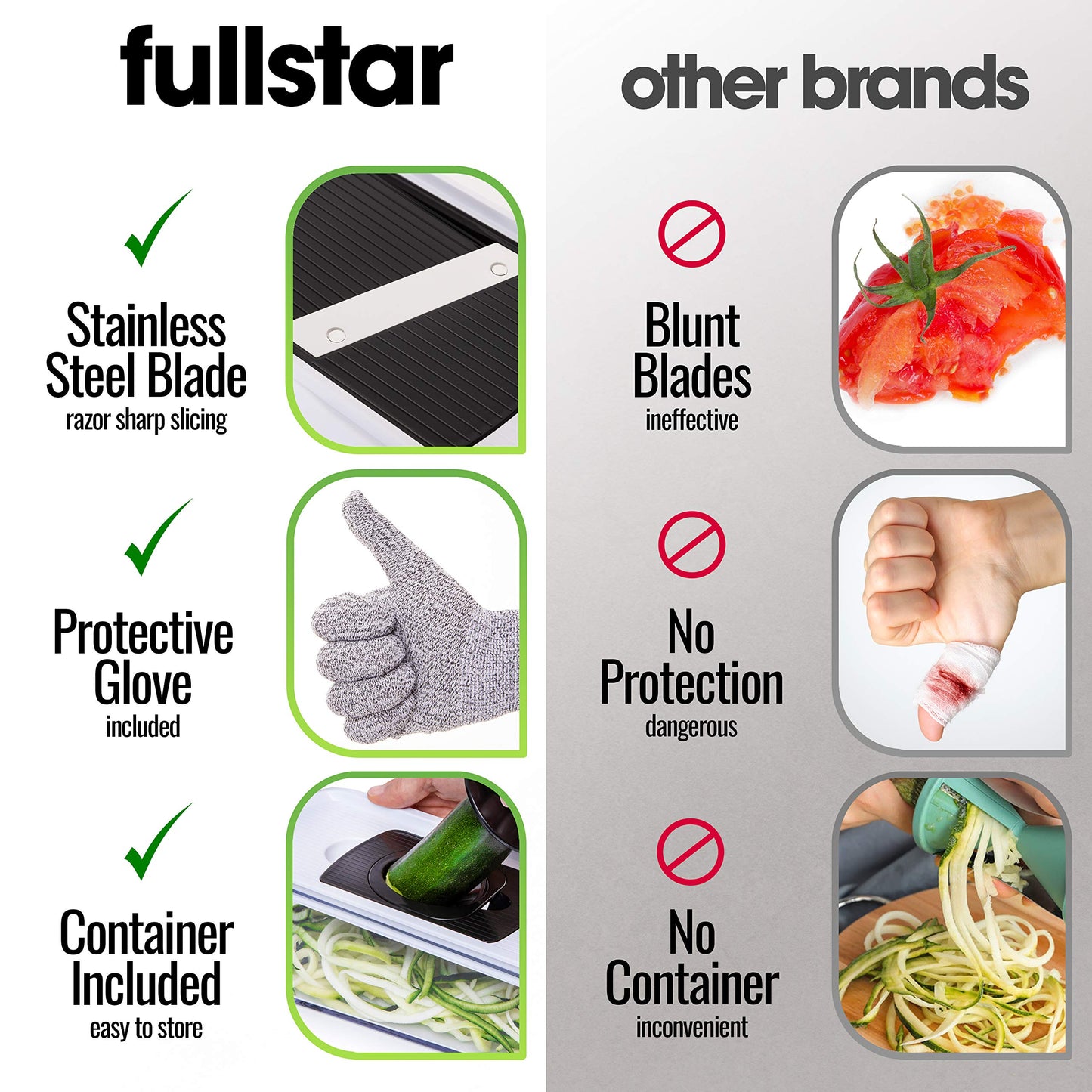 Fullstar Mandoline Slicer for Kitchen, Fruit Cutter, Cheese Grater, Cucumber Slicer, Veggie Spiralizer, Food Cutter & Kitchen Gadgets & Gifts with Safety Glove (11 in 1, Stainless Steel)