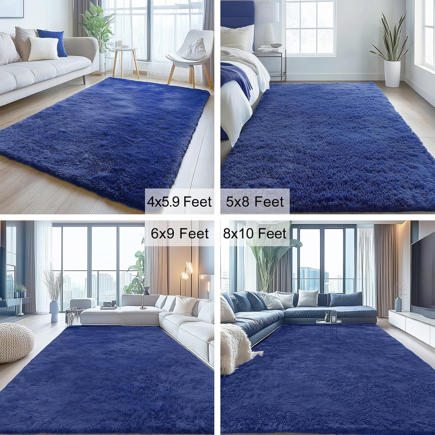 OLANLY 4x4 Soft Fluffy Shaggy Accent Rug - Machine Washable Indoor Carpet for Bedroom & Nursery | Navy Blue