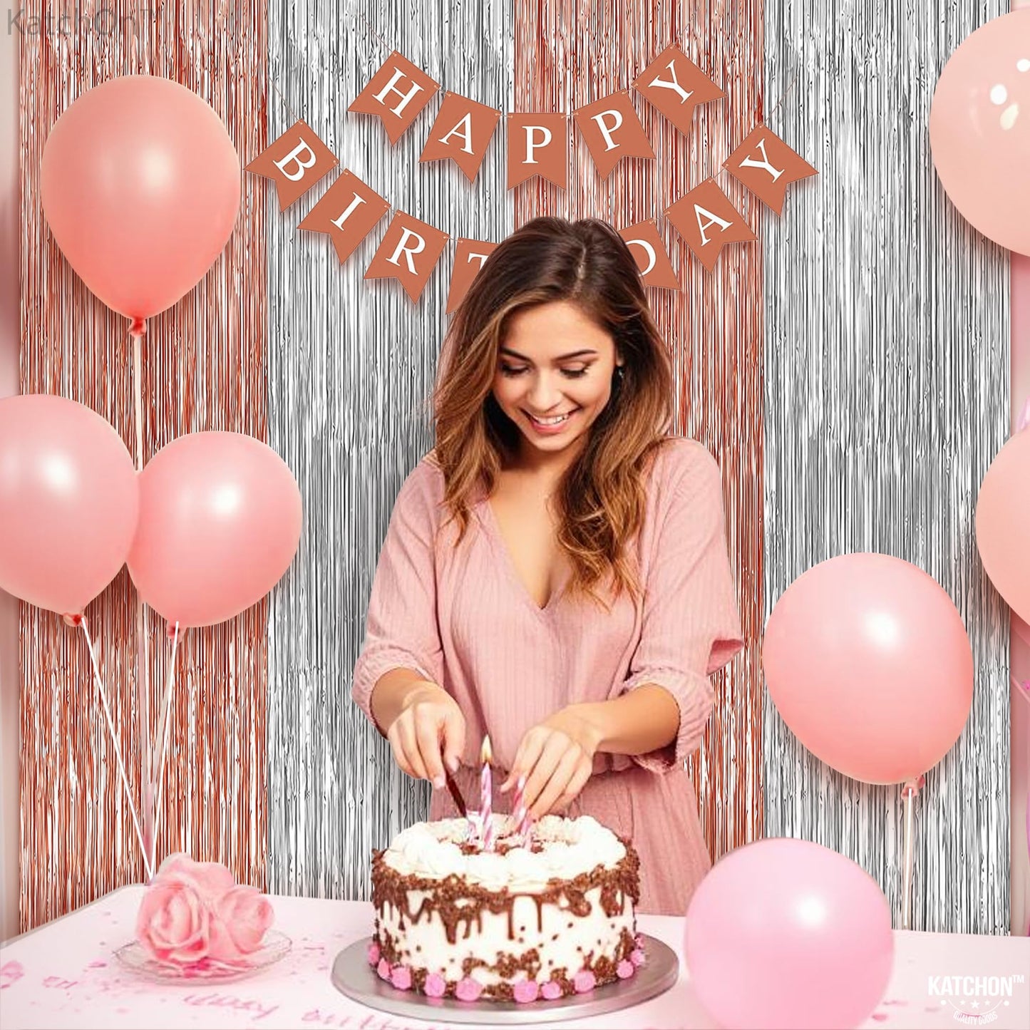 KatchOn, Silver and Rose Gold Fringe Backdrop, Pack of 2 | Silver & Rose Gold Streamers for 16th Birthday, Baby Shower | Bachelorette Party, Bridal Shower Decorations | Graduation Decorations 2026
