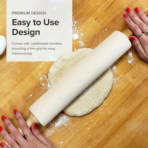 Frieling Rolling Pin - 15-Inch Natural Wood Dough Roller with Nylon Bushings for Smooth Baking