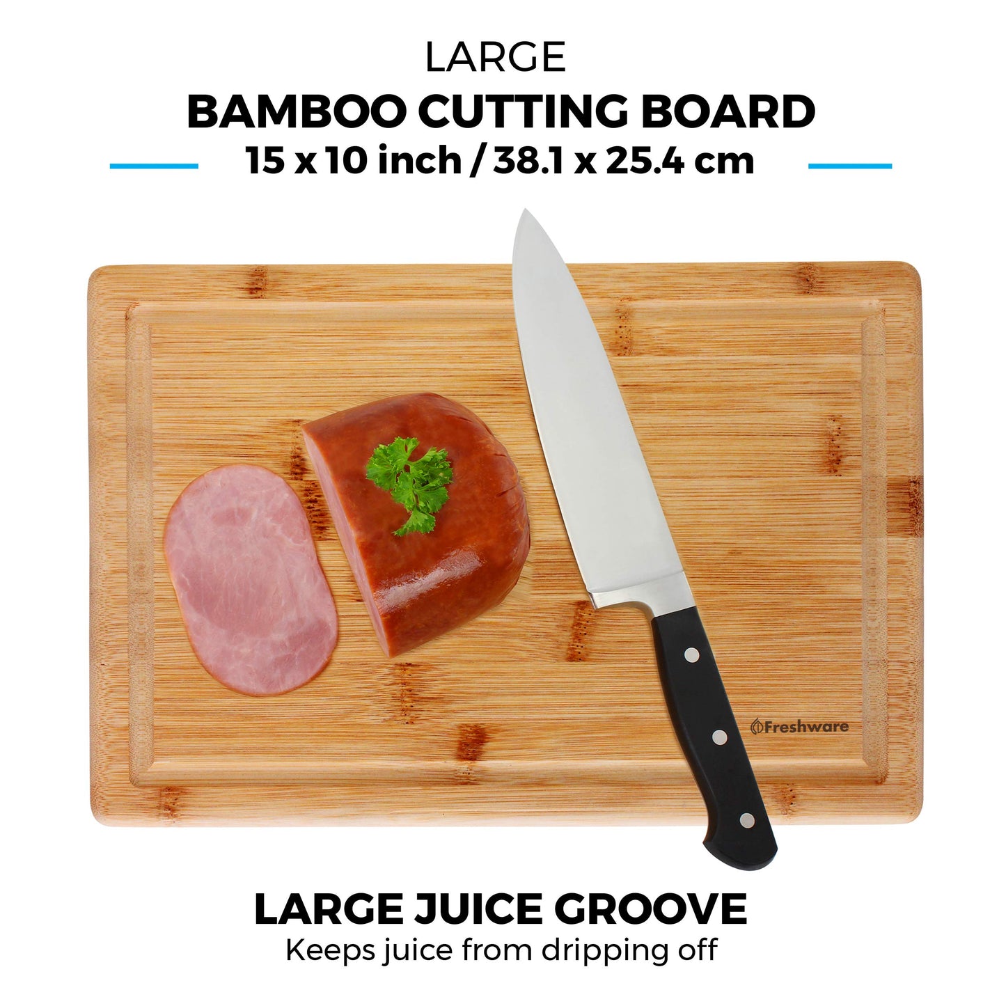 Freshware Freshware Bamboo Cutting Boards for Kitchen with Juice Groove [Set of 2] Wood Cutting Board for Chopping Meat, Vegetables, Fruits, Cheese, Knife Friendly Serving Tray with Handles