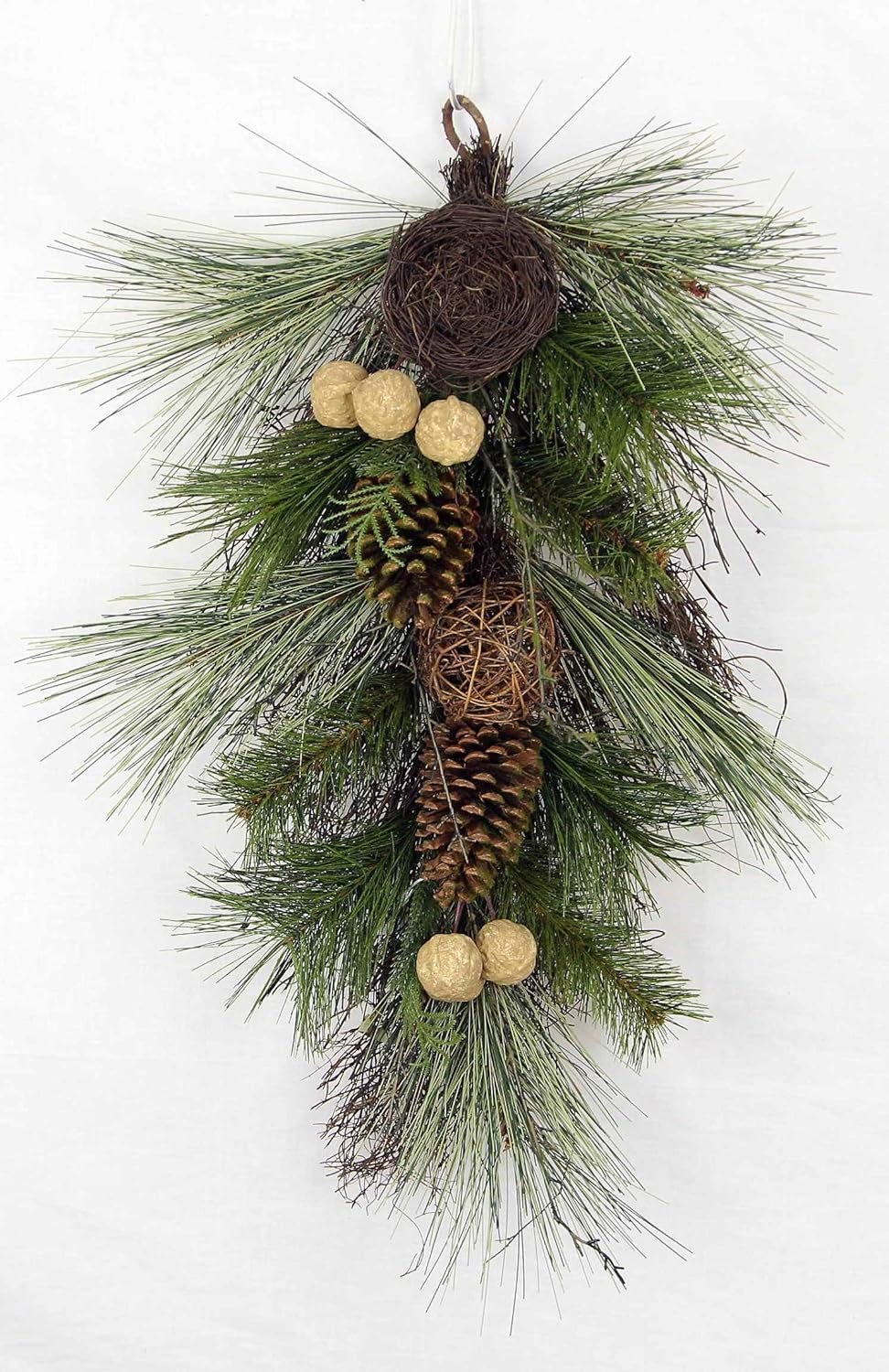 Faux Christmas Swag with Pine Cones - 32" Holiday Door Decor for Indoor/Outdoor Use
