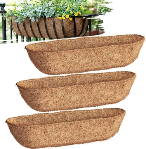 Coco Liners 30-Inch Trough Planters - Durable Coconut Husk for Window Boxes & Railing Baskets | 3-Pack