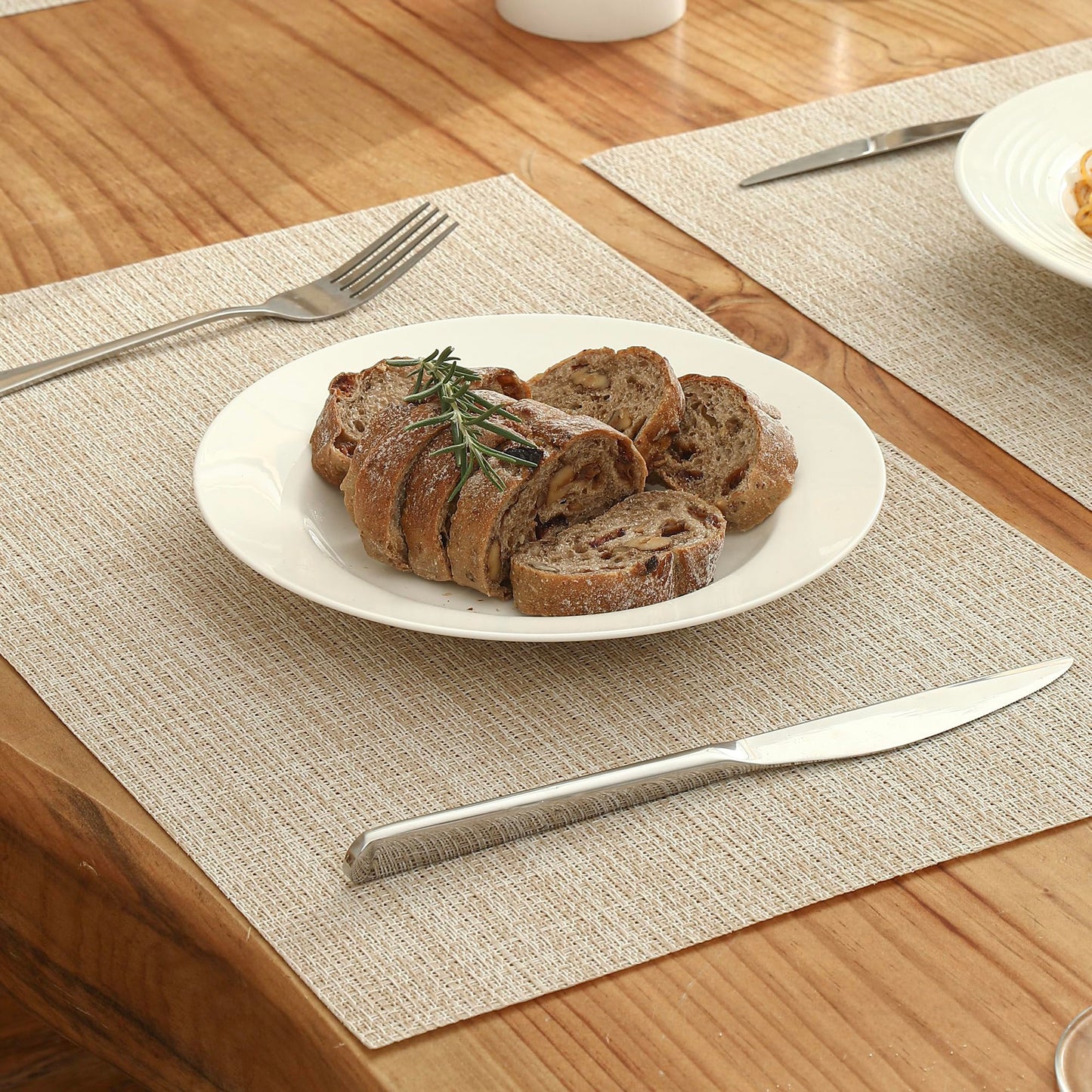 Leetaltree 6PC Grey& 6PC Beige Placemats Set of 12 - Heat Resistant Non-Slip Place mats for Dining Table, Washable Durable PVC Vinyl Woven Table Mats（6PC Grey&6PC Beige）, Grey&beige