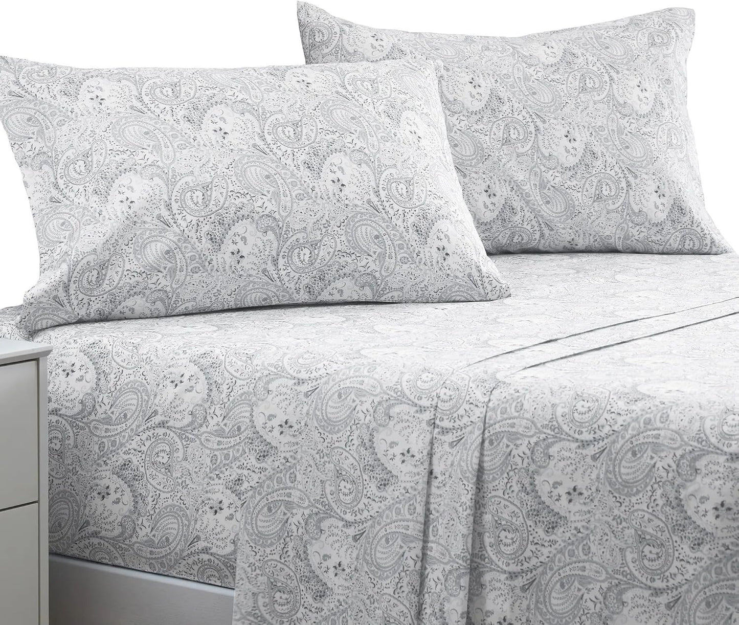 Mellanni King Sheets Set - 4 PC Hotel Luxury Bedding | Extra Soft, Cooling, Wrinkle-Resistant (King, Paisley Gray)