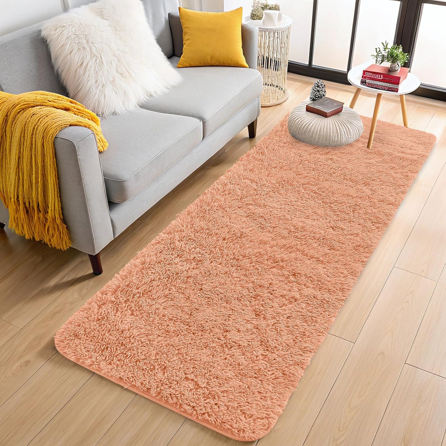 OLANLY Runner Rugs - Soft, Machine Washable Shaggy Design for Hallway & Bedroom | Muted Orange 2x6 ft