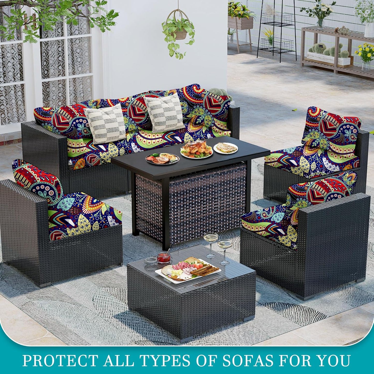 Rococo 12-Piece Stretch Patio Cushion Covers - Washable Outdoor Sofa Slipcovers for Furniture Protection
