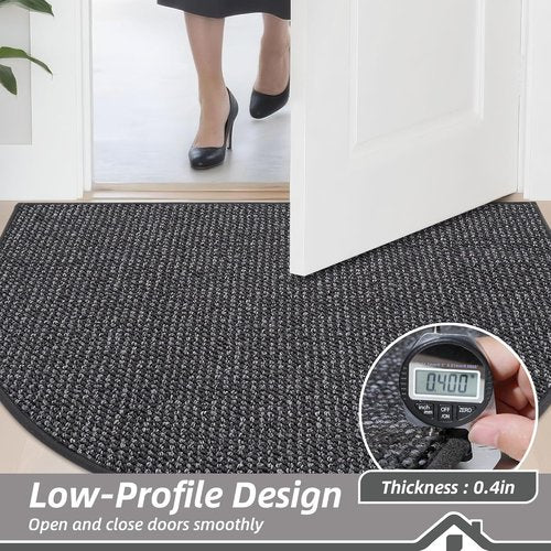 BEQHAUSE Dirt Trapper Door Mat - Non-Slip, Washable Half Circle | 17" x 30", Charcoal Entryway Rug