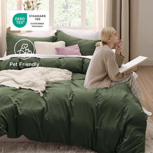 Bedsure Olive Green Duvet Cover Set - Twin/Twin XL, Extra Soft Prewashed Polyester, Includes Duvet & Pillow Sham