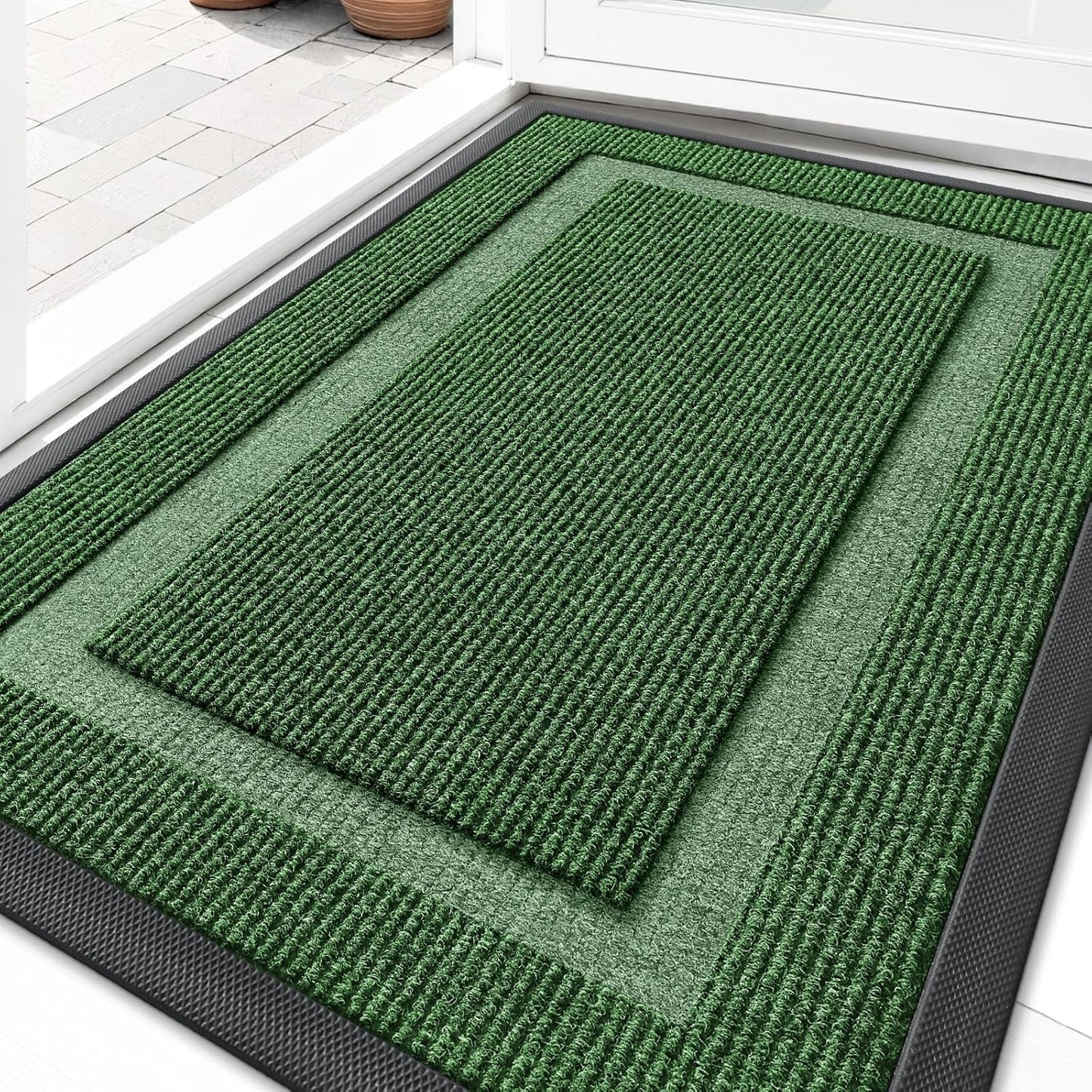 OLANLY Indoor Outdoor Front Door Mat - Waterproof All-Season Doormat, Easy Clean, 29.5x17, Green