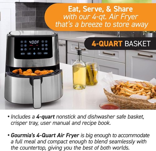 Gourmia 4-Qt Digital Air Fryer - Guided Cooking & Easy Clean Stainless Steel Design