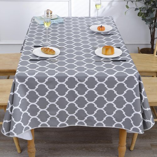Heavy Duty Vinyl Tablecloth with Flannel Backing Waterproof Oil-Proof Plastic Table Cloth Stain-Resistant Wipeable Rectangle or Square Table Cover for Indoor and Outdoor (Quatrefoil,54x54 Inch)
