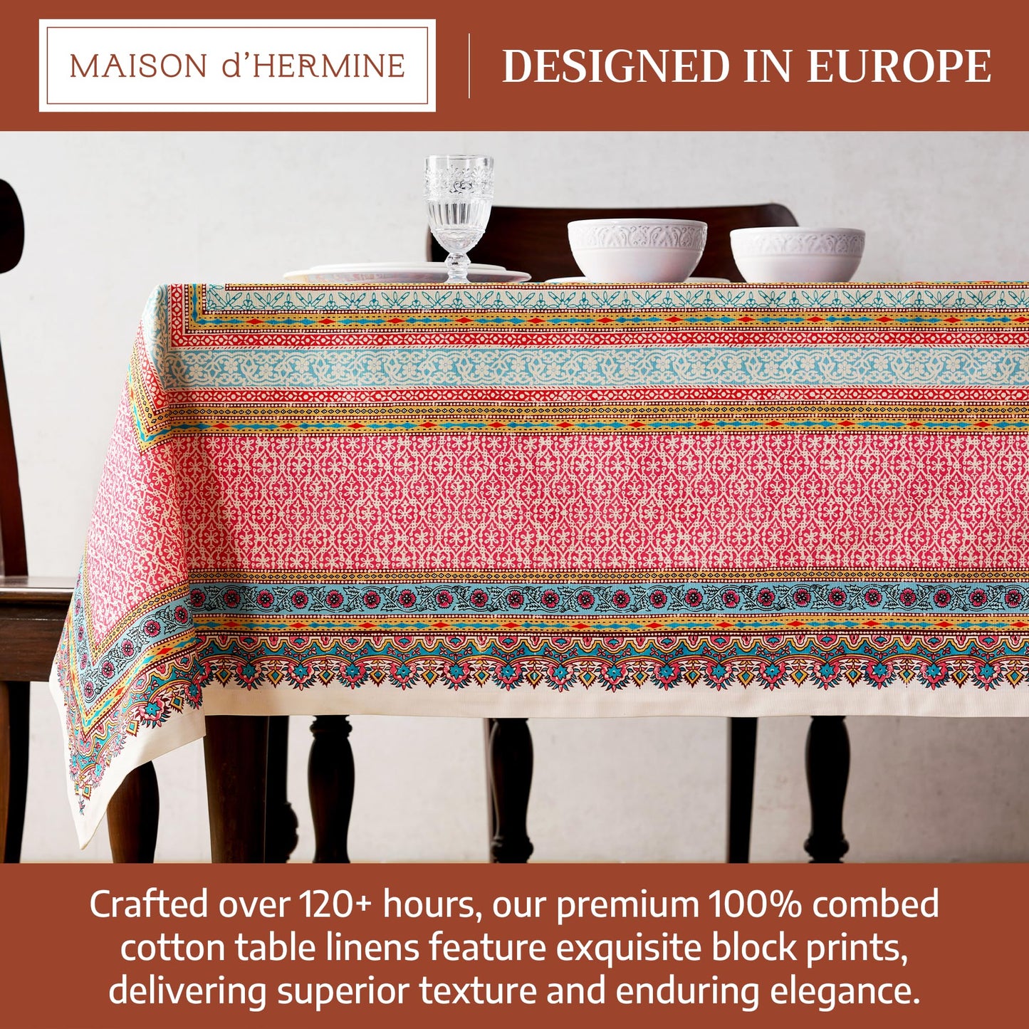 Maison d' Hermine Premium Table Cloth Rectangle Table 100% Combed Cotton 108 x 70 Inches Tablecloth Reusable Decorative for Dining Room, Farmhouse, Home, Party, Festive & Wedding - Lauris