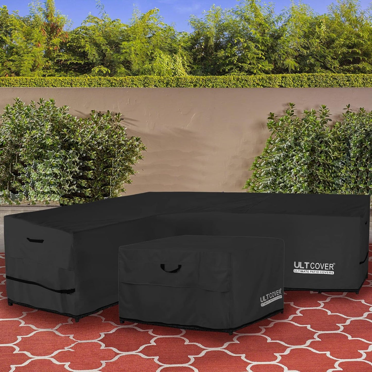 ULTCOVER Waterproof Patio L-Shaped Sofa Cover - Fits 6-Seater Outdoor Sectional Couch, Black, 85"W x 110"L