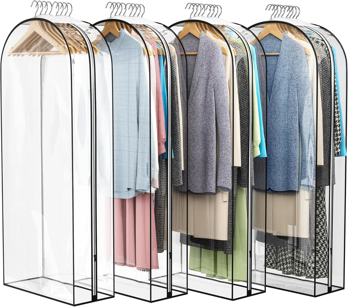 Liuoud Clear Garment Bag - 50” Gusseted Suit Bags for Hanging Clothes | 4 Pack Wardrobe Protectors
