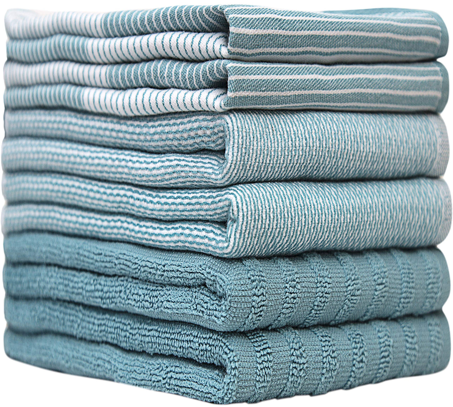 Premium Kitchen Towels (20”x 28”, 6 Pack) | Large Cotton Dish Towels | Flat & Terry Highly Absorbent Kitchen Linen Set with Hanging Loop | Aqua