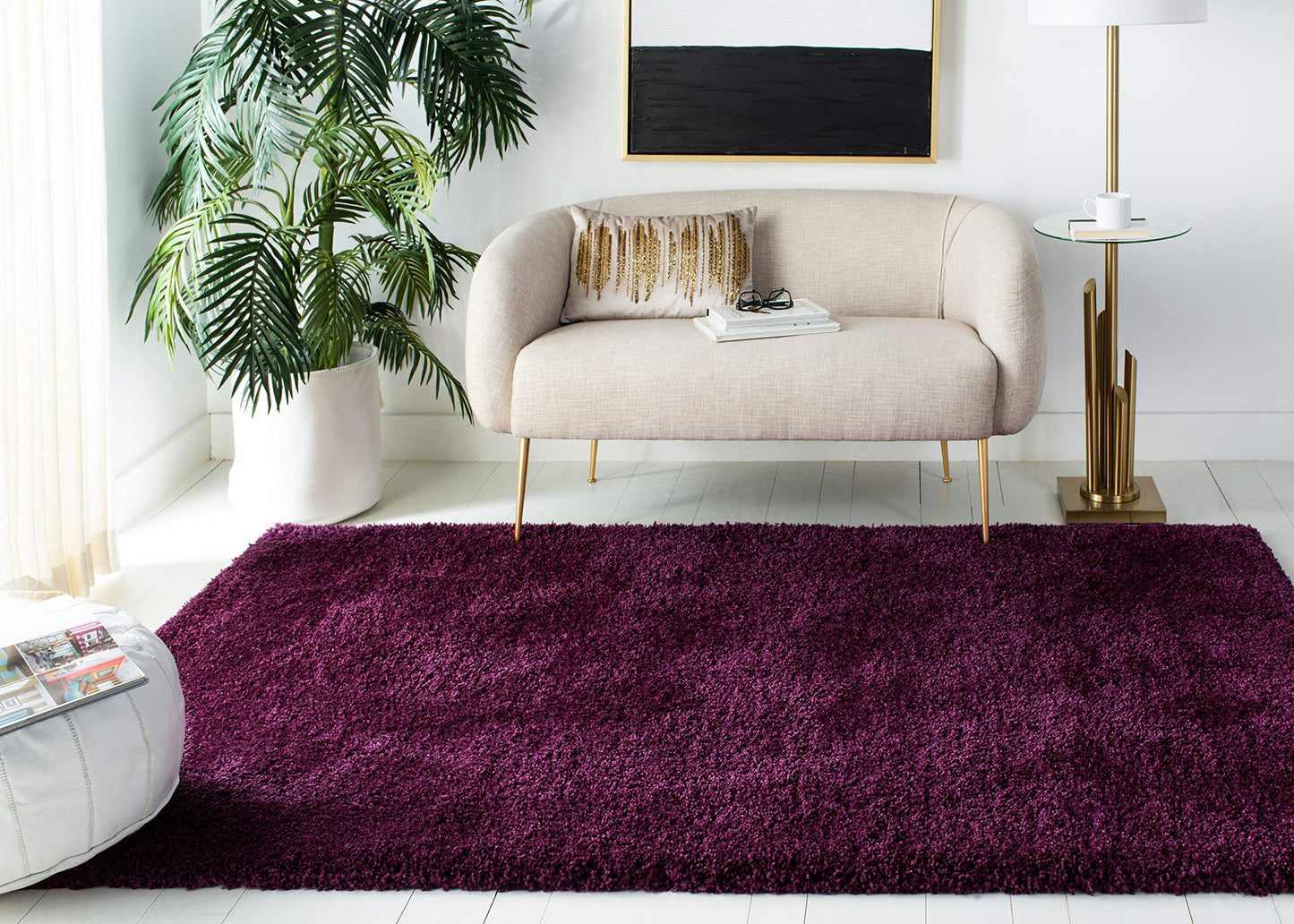 SAFAVIEH Santa Monica Shag Collection 3' x 5' Purple SGN725 Solid Non-Shedding Living Room Bedroom Dining Room Entryway Plush 2-inch Thick Area Rug