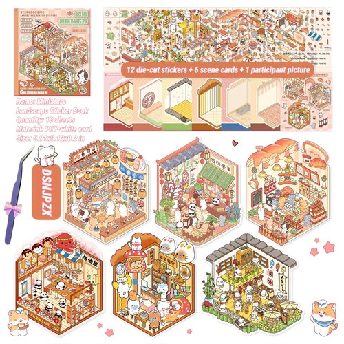 DSNJPZX 3D Sticker Scene Collection Book for Kids Adults - Reusable Stickers - Improve Children's Imagination and Creativity - Enhance Parent-Child Relationship. (Yellow)