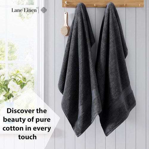 **LANE LINEN Bath Towels - 100% Ring Spun Cotton, Quick-Drying & Soft - 4 Pack, 28"x54", Black**