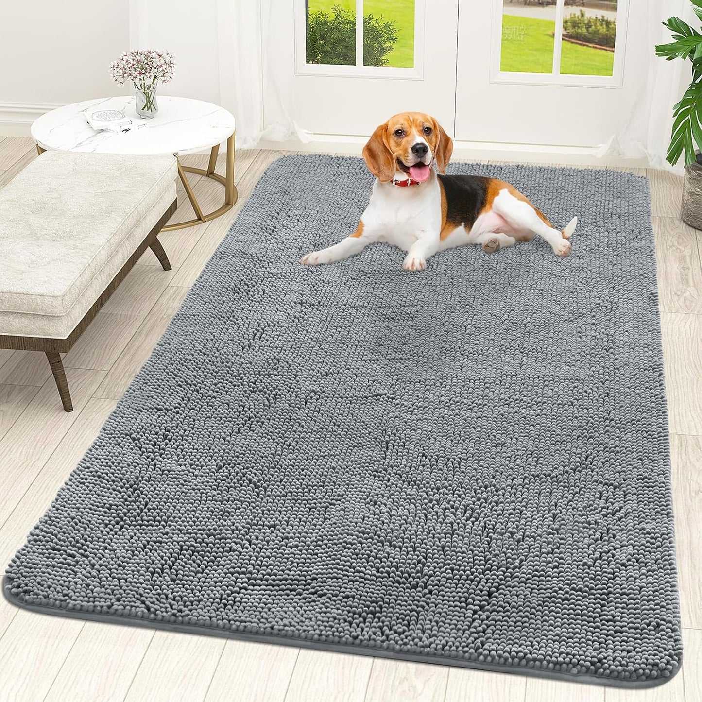 OLANLY Dog Door Mat - Absorbent Non-Slip Mud Mat for Indoor Use | Quick Dry Chenille, 70x46, Grey