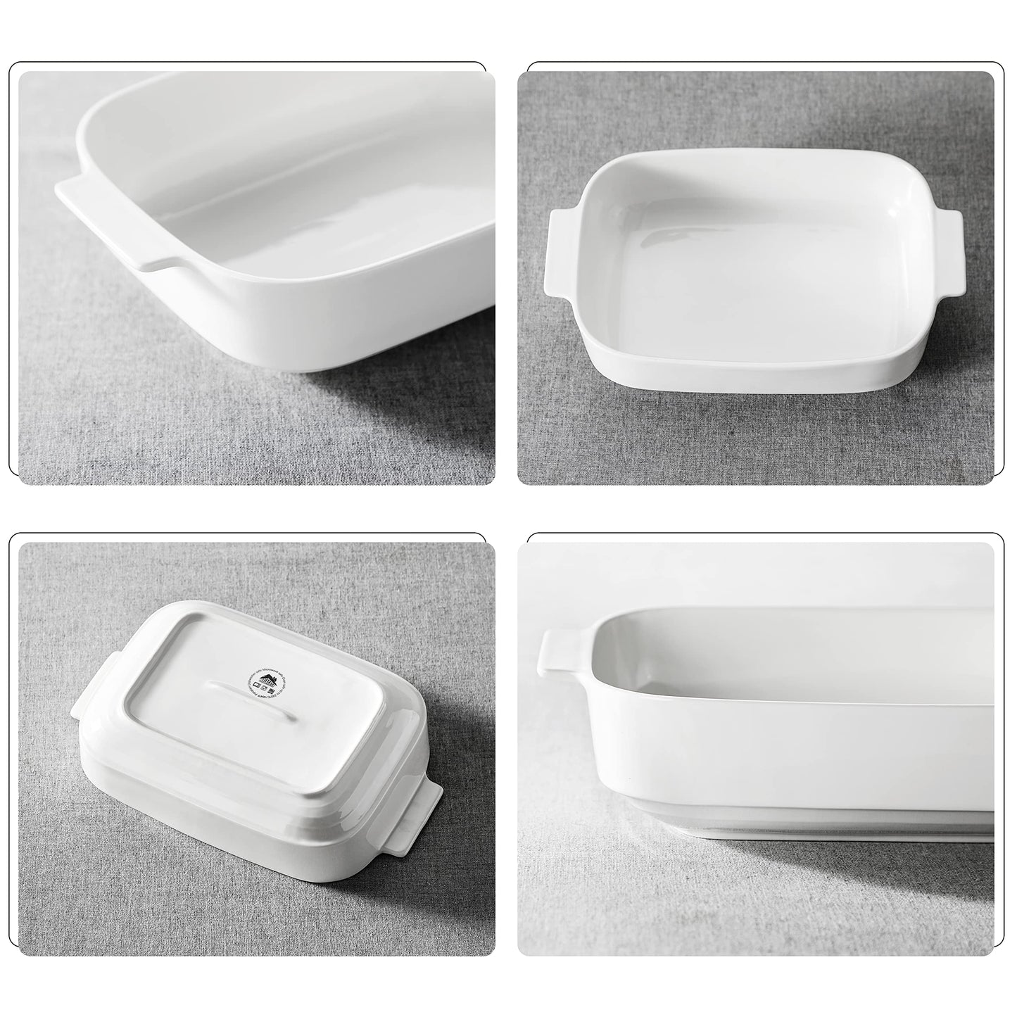 MALACASA Casserole Dishes for Oven, Ceramic Baking Dishes Set of 3, Rectangular Lasagna Pan Deep Baking Pans, Bakeware Sets with Handles Gift Set, White (13.8''/11.7''/9.4''), Series BAKE