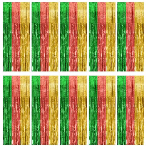 10 Pack Hawaii Party Backdrop Decorations Vibrant Summer Streamers Foil Fringe Curtains Metallic Tinsel Backdrop for Birthday Graduation Baby Shower Christmas Beach Holiday Party Decors