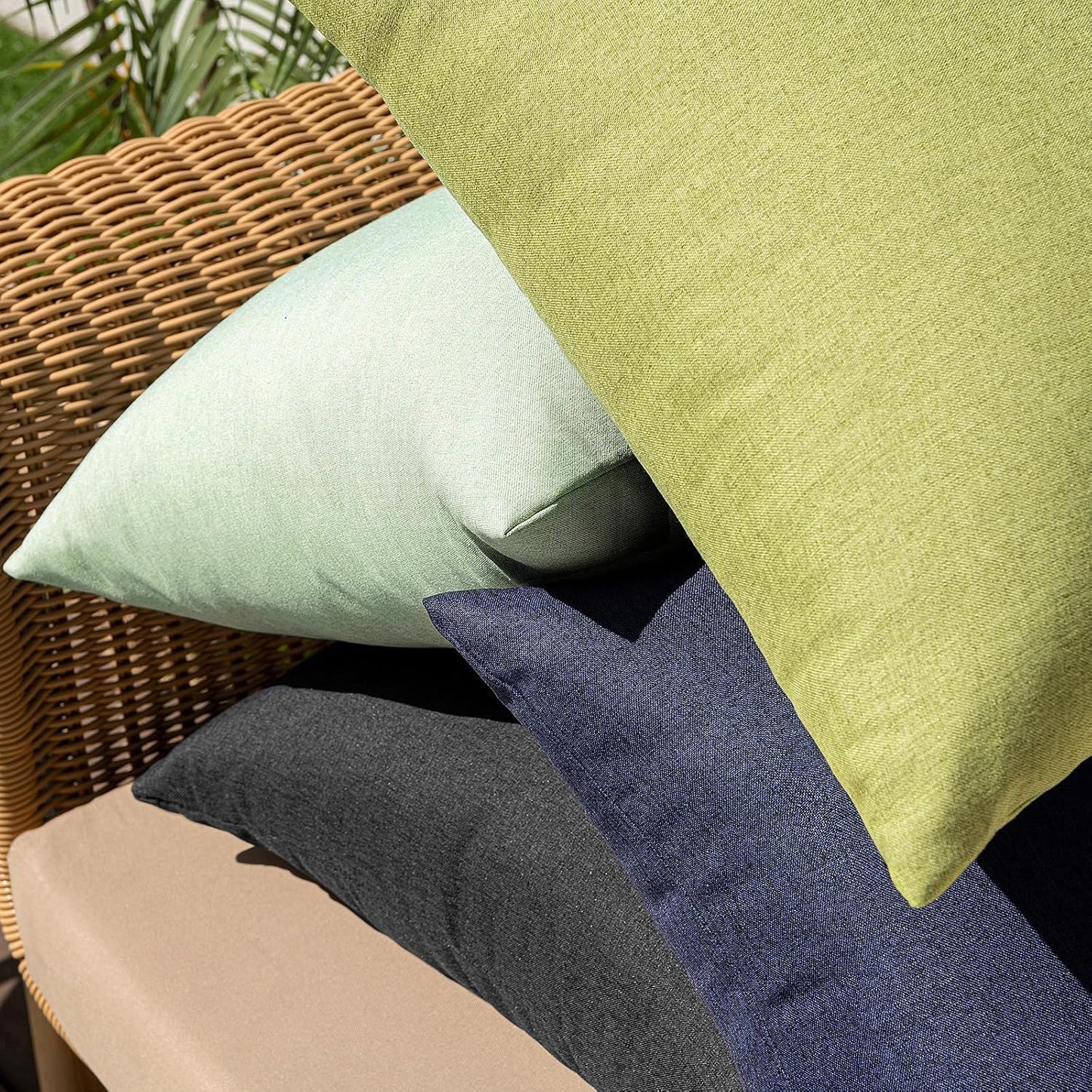 MIULEE Decorative Outdoor Throw Pillow Covers - Waterproof Faux Linen Cushion Cases | 22x22 Inch Black, Set of 2