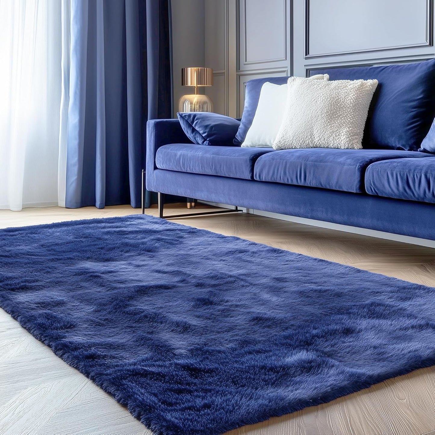 OLANLY 4x5 Soft Fluffy Shaggy Accent Rug - Machine Washable Indoor Carpet for Bedroom & Nursery | Navy Blue