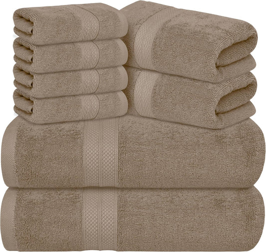Avalon Towels Luxury 8-Piece Beige Towel Set - 100% Ring Spun Cotton, Highly Absorbent, Ideal for Spa & Gym