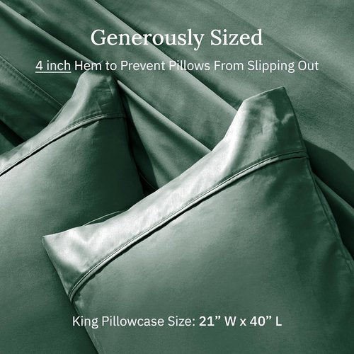 California Design Den King Size Pillowcase Set - 400 Thread Count 100% Cotton Sateen | Soft Breathable Hunter Green - Set of 2
