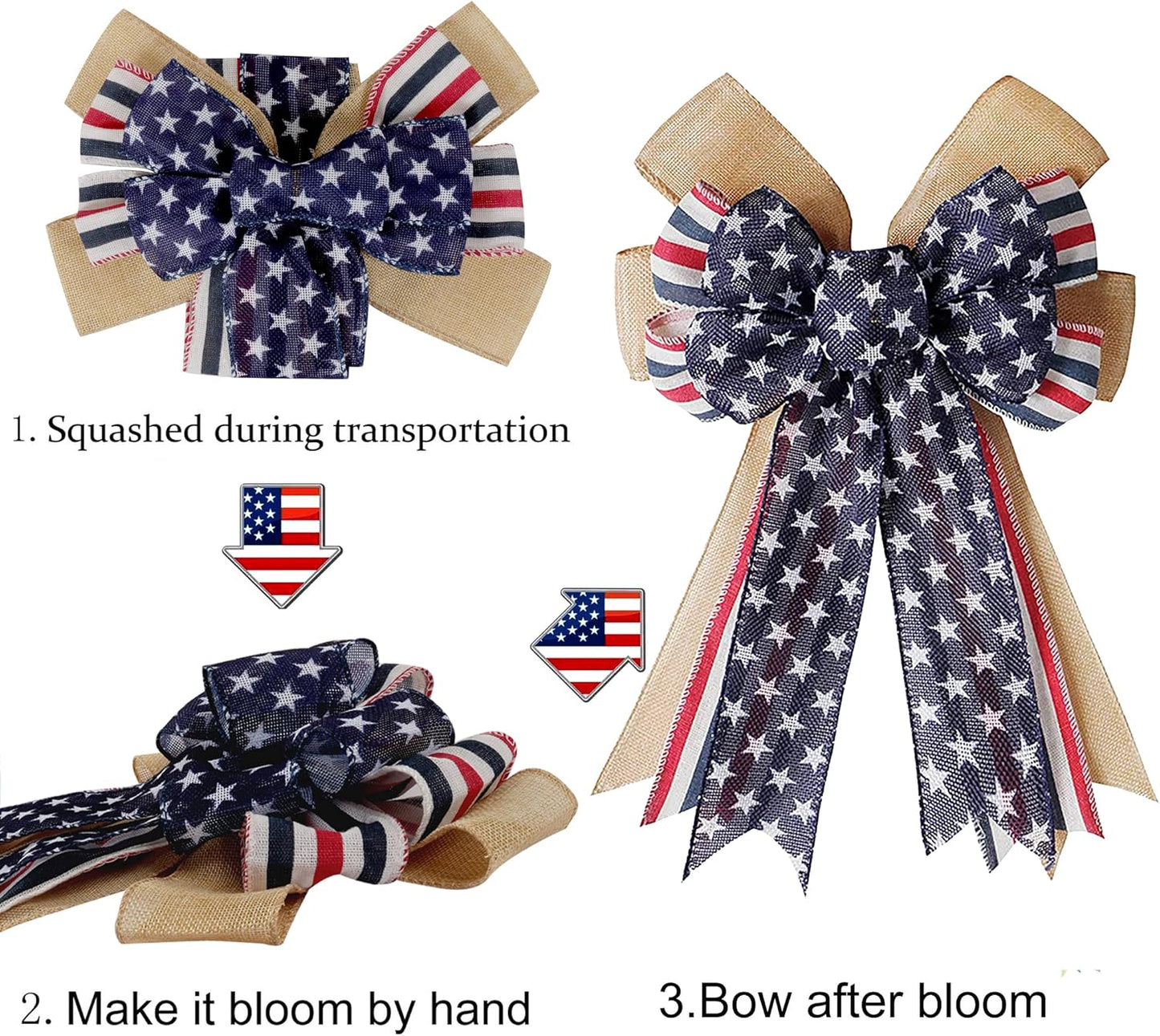 Patriotic Decor Bows - Burlap Red White Blue Stripe Stars | Perfect for 4th of July & Memorial Day