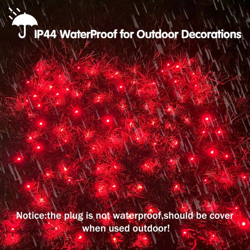 HISHINY LED Red Christmas Net Lights Outdoor,5ftx5ft 100LED Green Wire, Connectable Indoor Outdoor Bush Mesh Net Lights String for Valentines Day Decor,Shrub,Yard,Tree（Red）