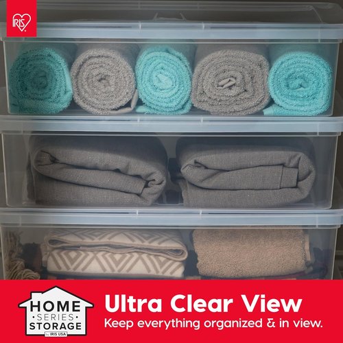 IRIS USA Storage Bins - 10-Pack Clear Stackable Containers with Lids for Organizing Shoes & Classroom Supplies | 28 Quart