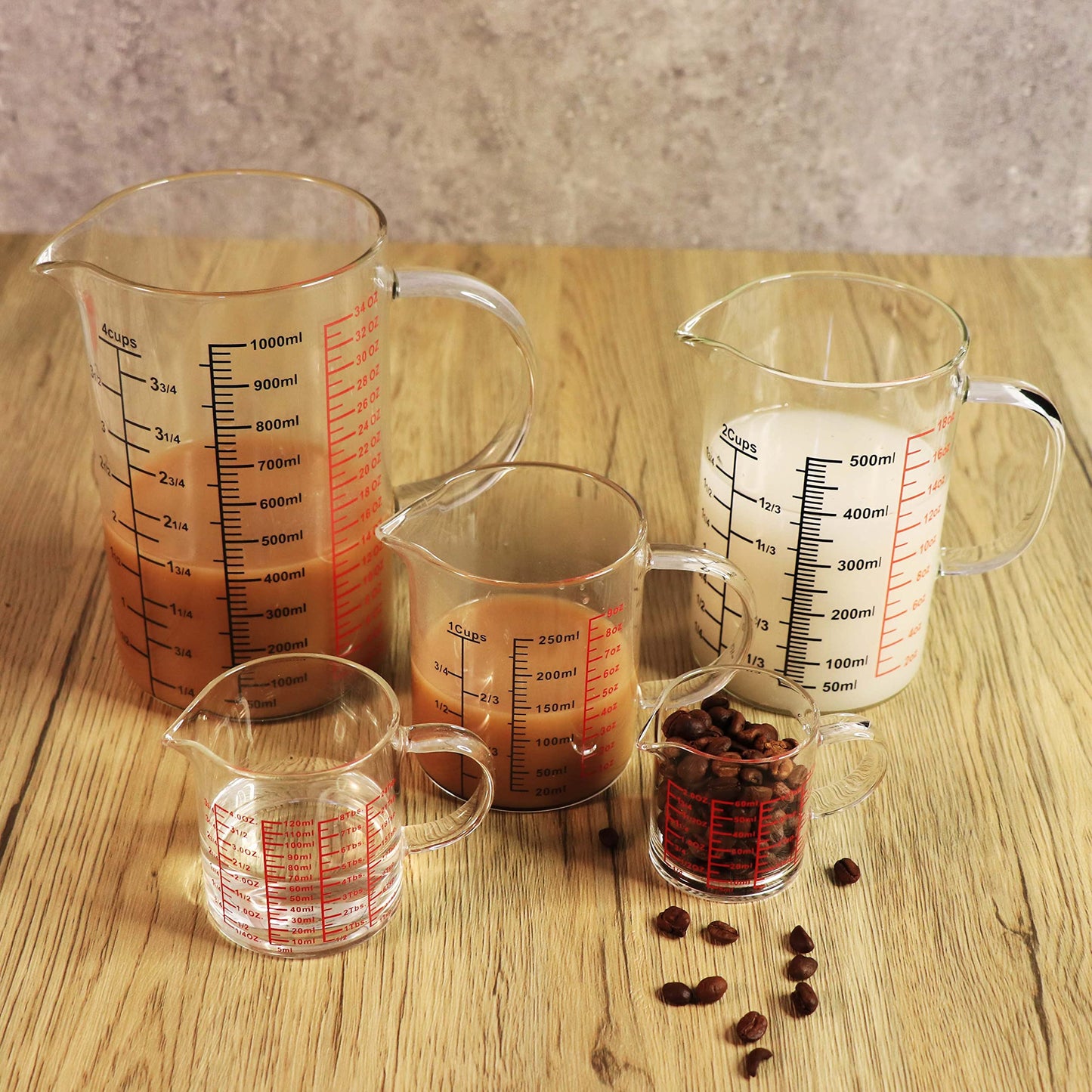 Ackers BORO3.3 Glass Measuring Cup-[Insulated handle | V-Shaped Spout]-Made of High Borosilicate Glass Measuring Cup for Kitchen or Restaurant, Easy to Read, 1000 ML (32 Oz, 4 Cup)