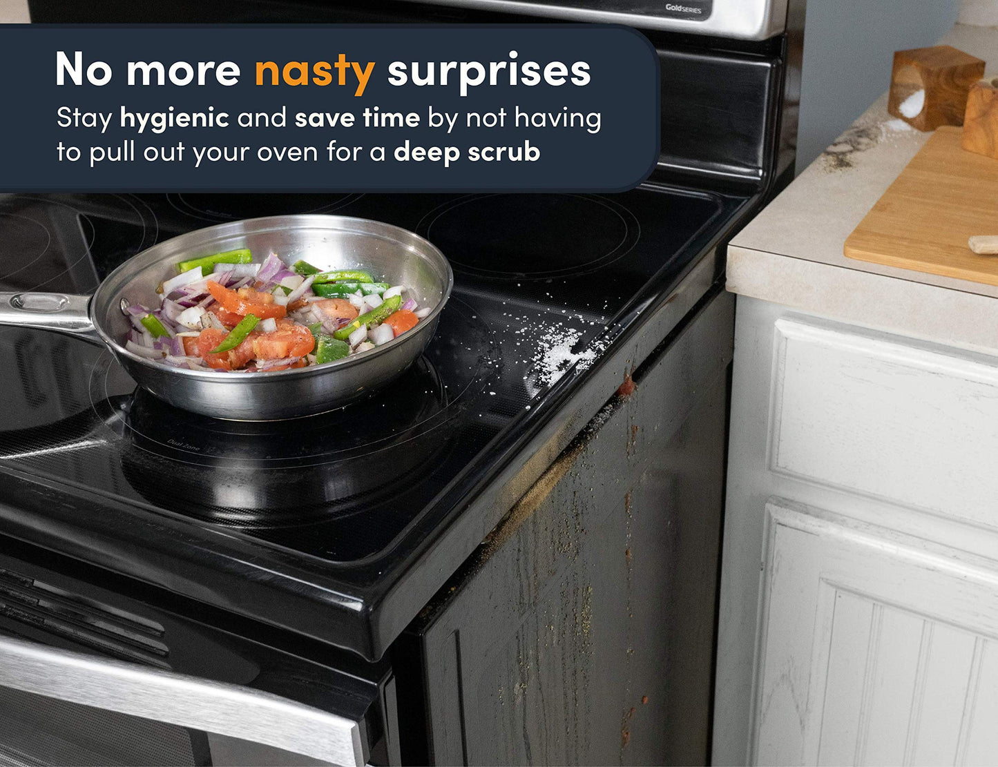 Linda’s Essentials Silicone Stove Gap Covers (2 Pack), Heat Resistant Oven Gap Filler Seals Gaps Between Stovetop and Counter, Easy to Clean Stove Gap Guard (21 Inches, Black)