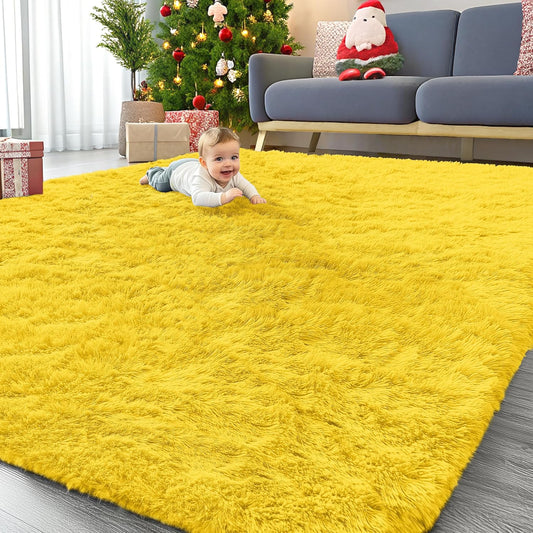 OLANLY Large Area Rug - Soft Fluffy Shaggy Carpet for Living Room & Bedroom | 9x12 Yellow Design