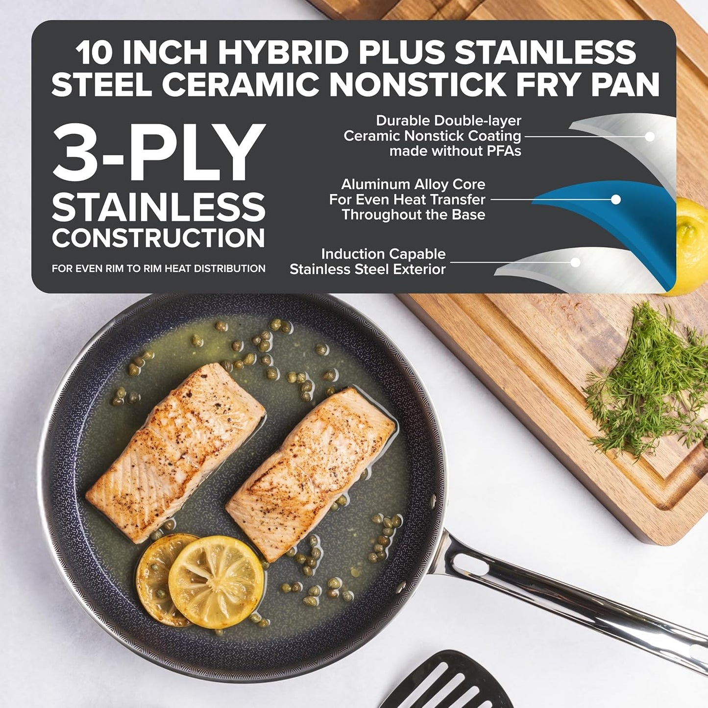 Viking Hybrid Plus 10-Inch Ceramic Nonstick Frying Pan - PFAS-Free, Metal Utensil Safe, Oven Safe to 500°F
