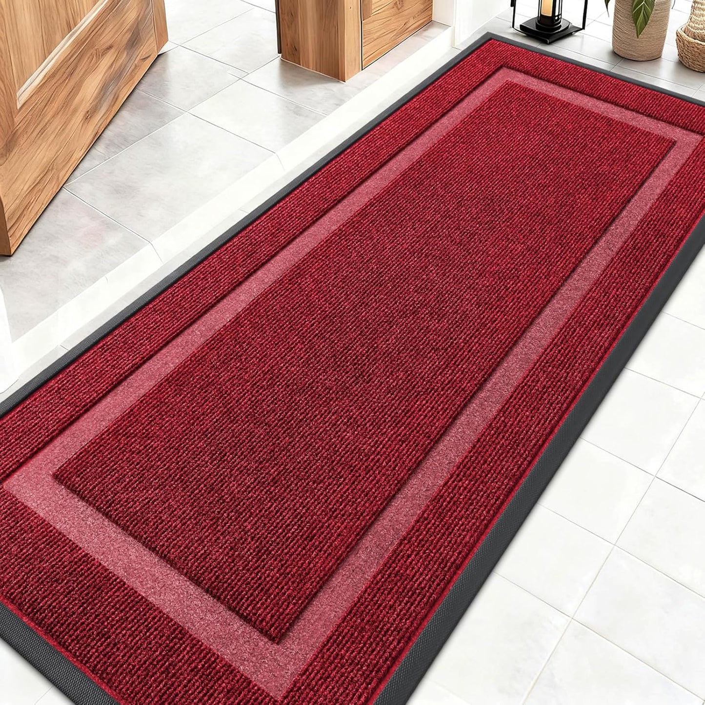 OLANLY Indoor Outdoor Front Door Mat - Waterproof All-Weather Doormat, Easy Clean | 59x20, Wine Red