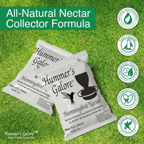 Hummer's Galore Hummingbird Food - All-Natural Ready-to-Mix Nectar, No Preservatives, 64 Ounces (4 Packets)