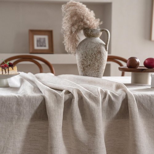 CHUFFED 100% Pure Linen Tablecloths 60x108 Inches- Machine Washable Rectangular Tablecloth for Dining, Parties, Picnic, Weddings & Restaurants-Natural Linen