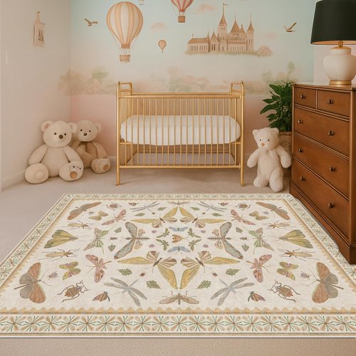 Hazo Haus 3x5 Washable Non-Slip Bathroom Rug - Ultra Soft Colorful Insect Design for Kids' Rooms