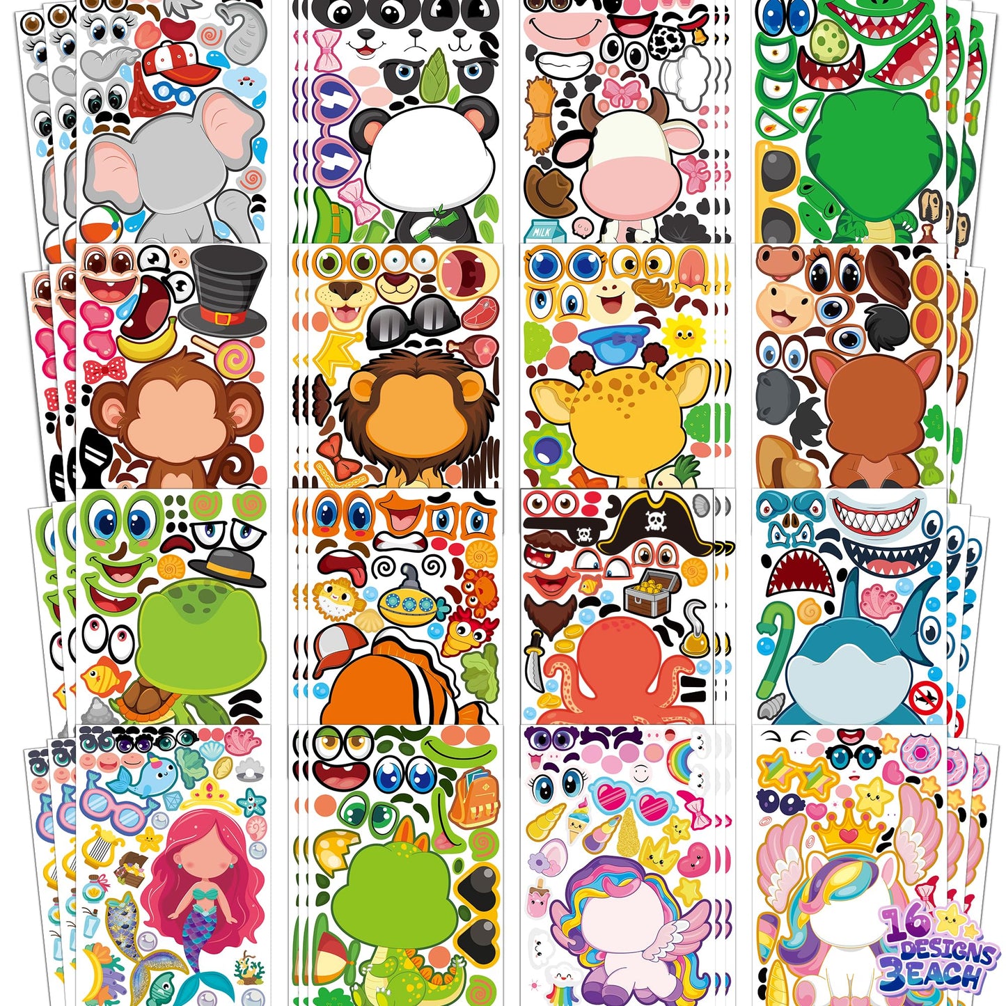 Stickers for Kids - 48 Sheets Party Favors Animal Make a face Stickers Crafts Goodie Bags Stuffers Activities Gifts for Kids Toddler Grandkids Graduation Birthday School Classroom Supplies Age 4-8
