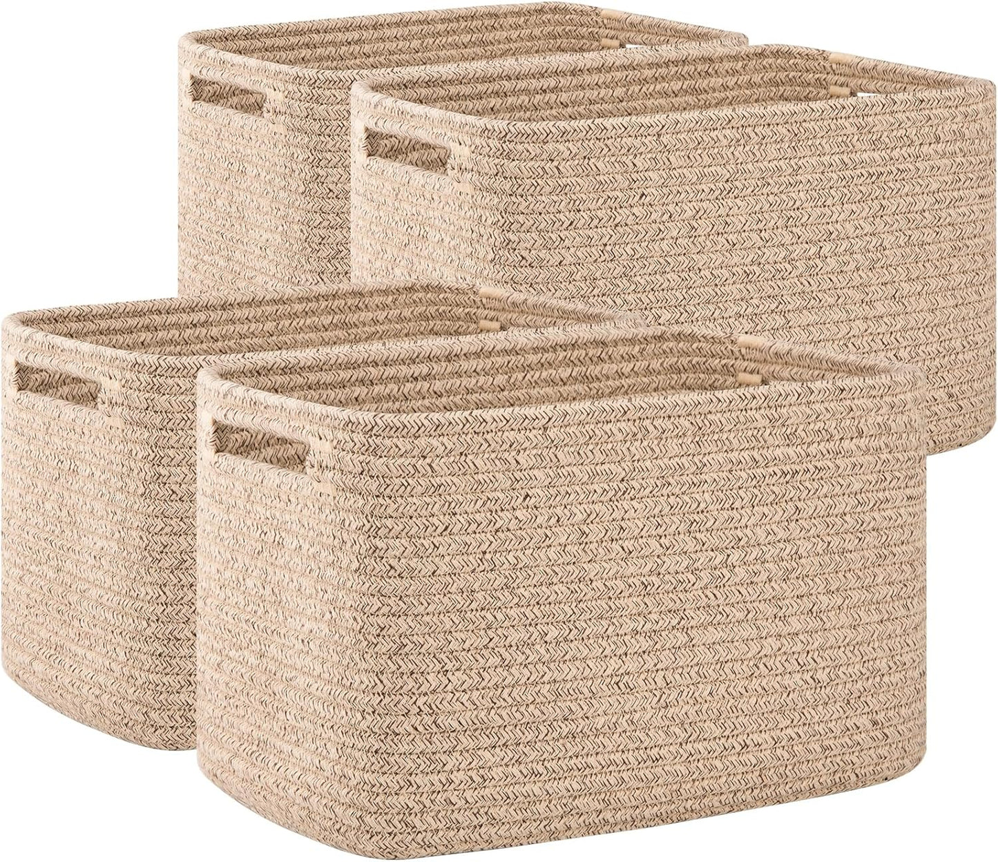 OIAHOMY Storage Baskets - 4 Pack Woven Cube Organizing Bins with Handles | 16''L x 12''W x 8''H, Brown