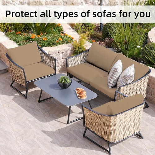 BIETYONE Outdoor Couch Cushion Covers - 8Pcs Washable & Reusable Patio Furniture Protectors | Khaki