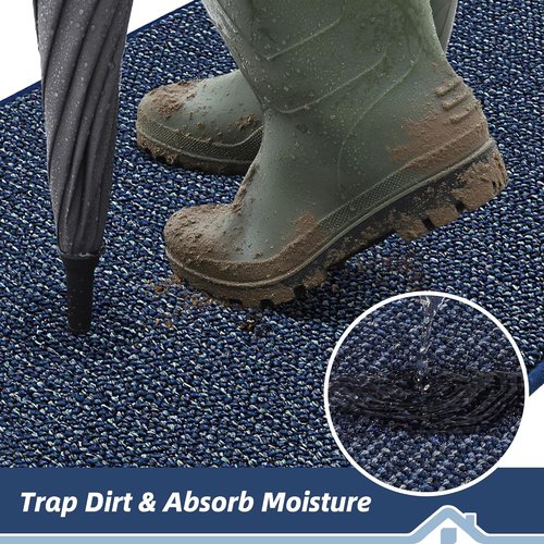 BEQHAUSE Dirt Trapper Door Mat - Non-Slip, Washable, Absorbent | 36" x 60", Blue Entryway Mat
