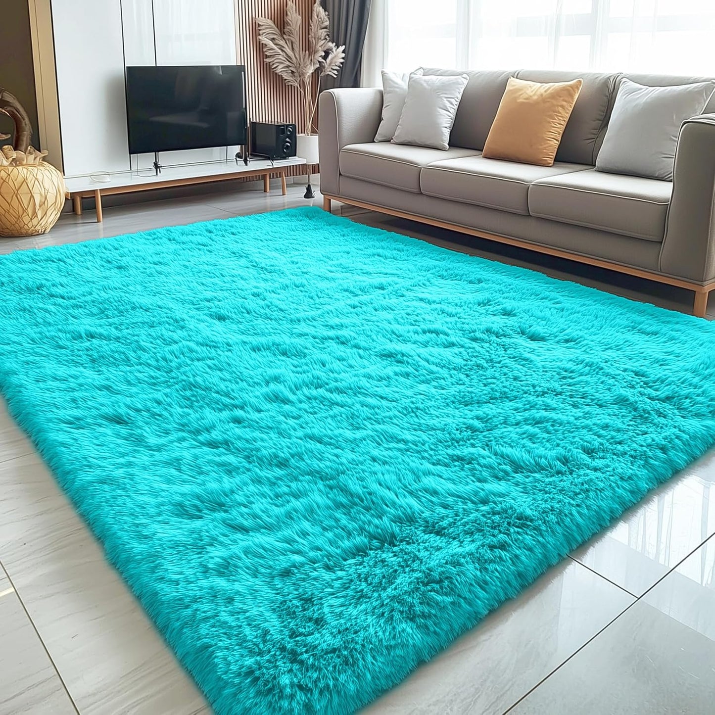 OLANLY Large Area Rug - Soft Fluffy Shaggy Carpet for Living Room & Bedroom | 6x9 ft, Teal Blue