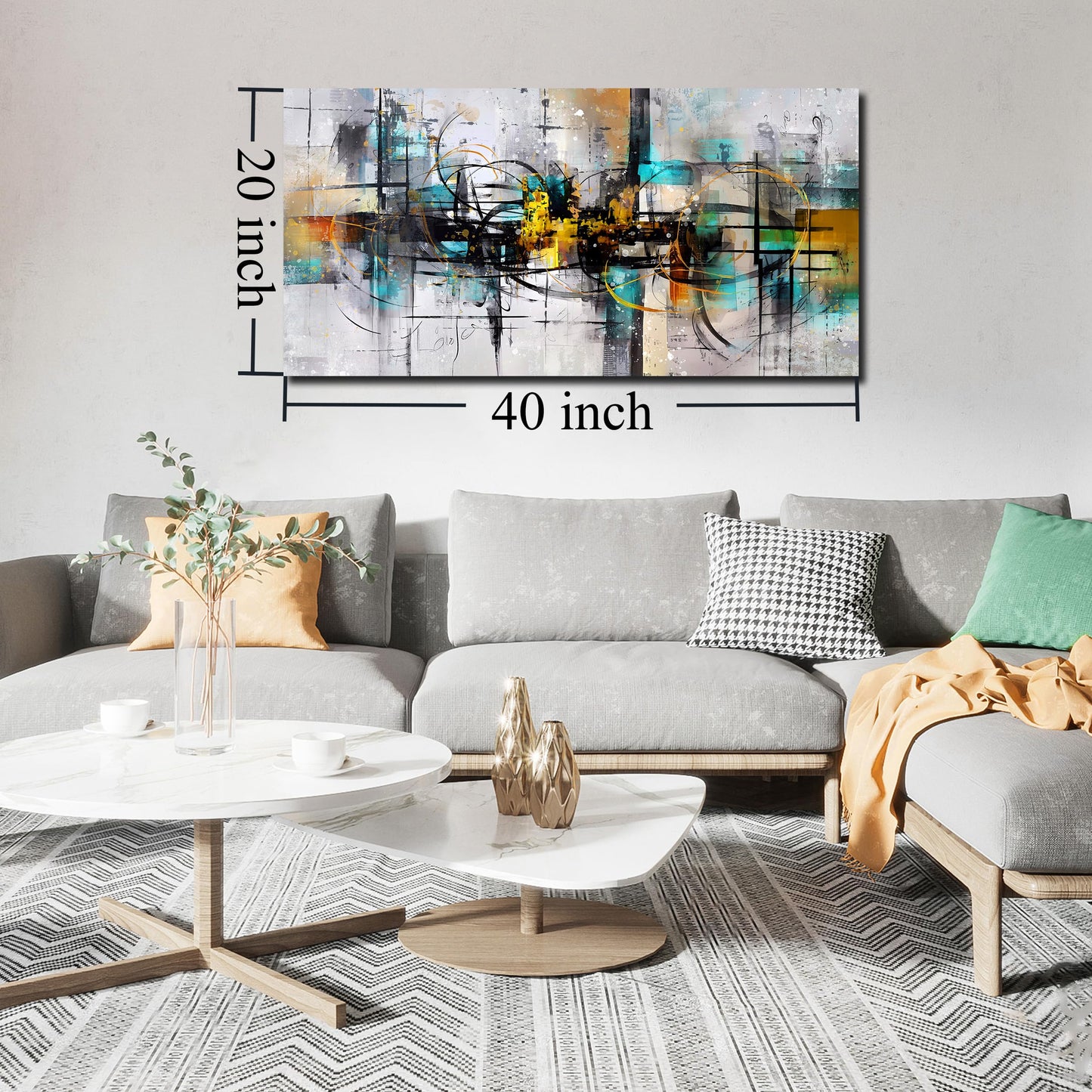 SIXTTART Abstract Wall Art for Living Room - Black and White Canvas Wall Art for Bedroom Ready to Hang Size 20" x 40"