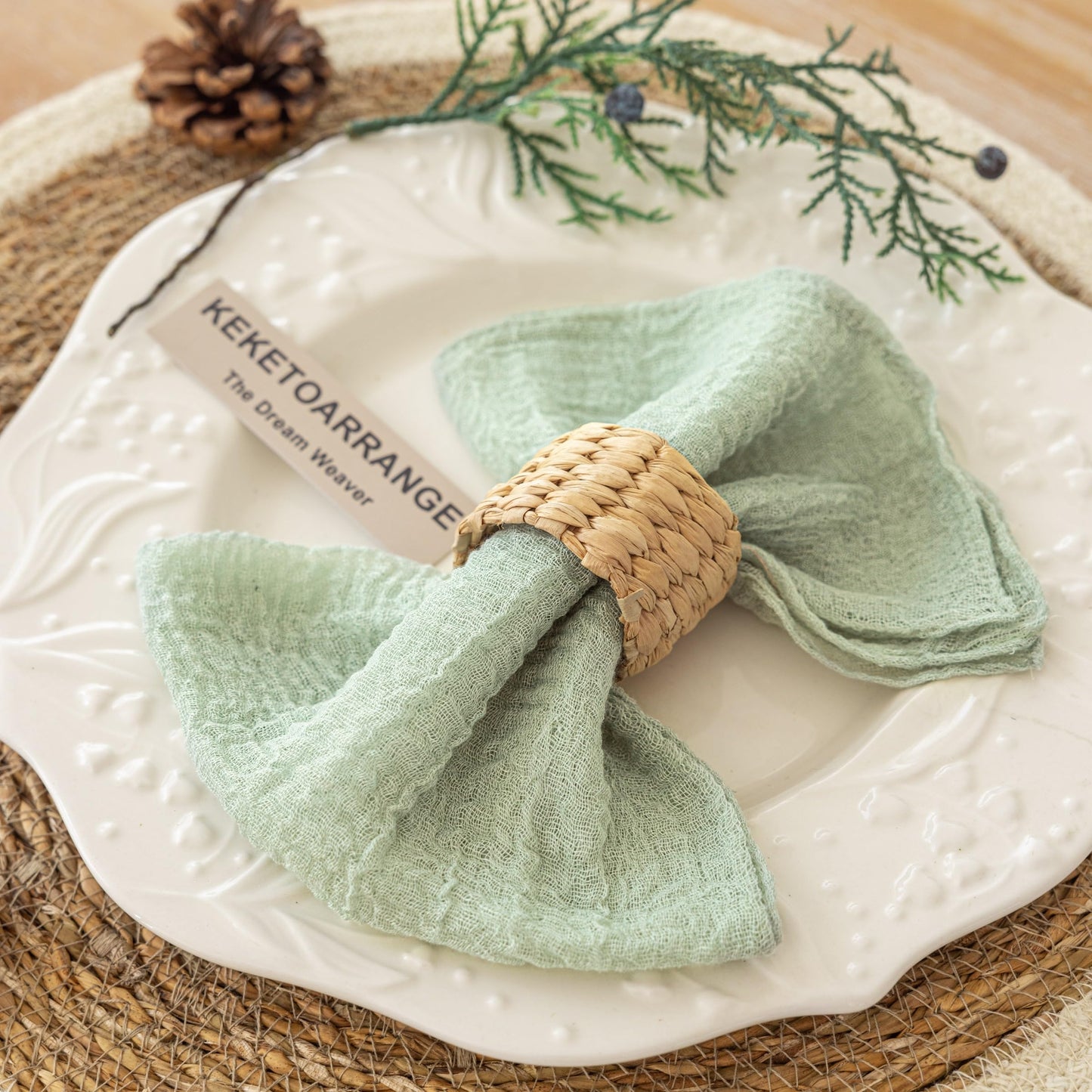 Keketoarrange Cheesecloth Napkins 17x17 Inches Cloth Napkins Handmade Reusable Washable for Dinner Wedding Baby Bridal Shower Party Boho Decorations Bulk Set of 6 Sage Green