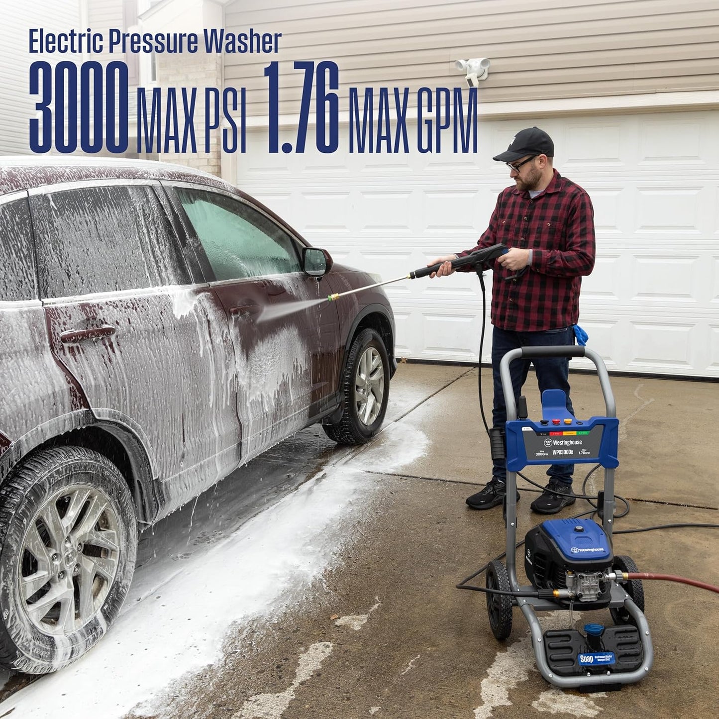 Westinghouse WPX3000e Electric Pressure Washer - 3000 PSI, Induction Motor, Onboard Soap Tank, 5 Nozzle Set